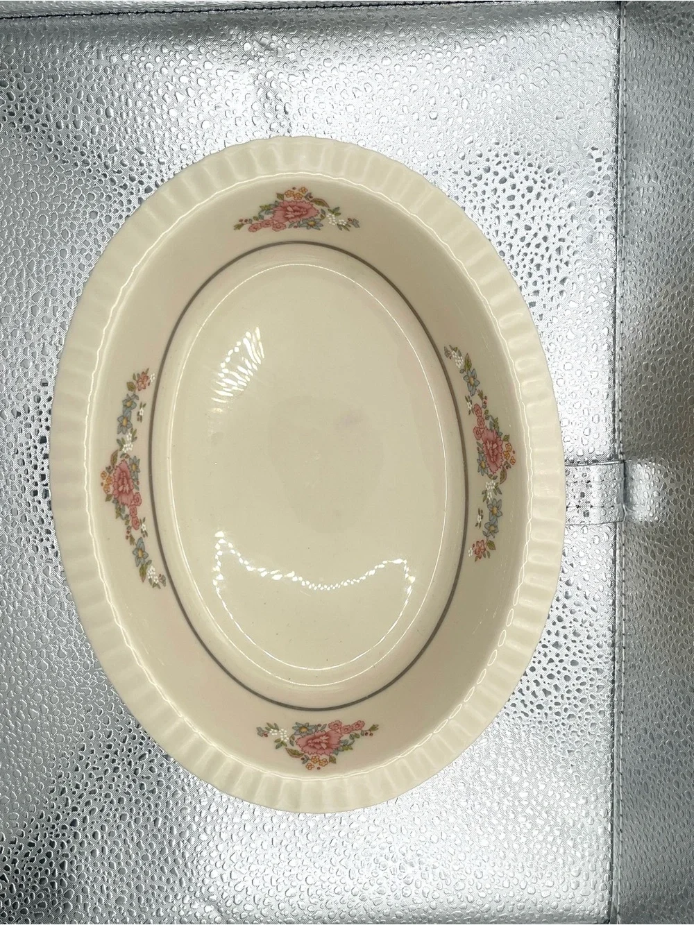 LENOX SACHET Oval Serving Bowl w/ Floral Rim & Platinum Silver Trim - 9.5